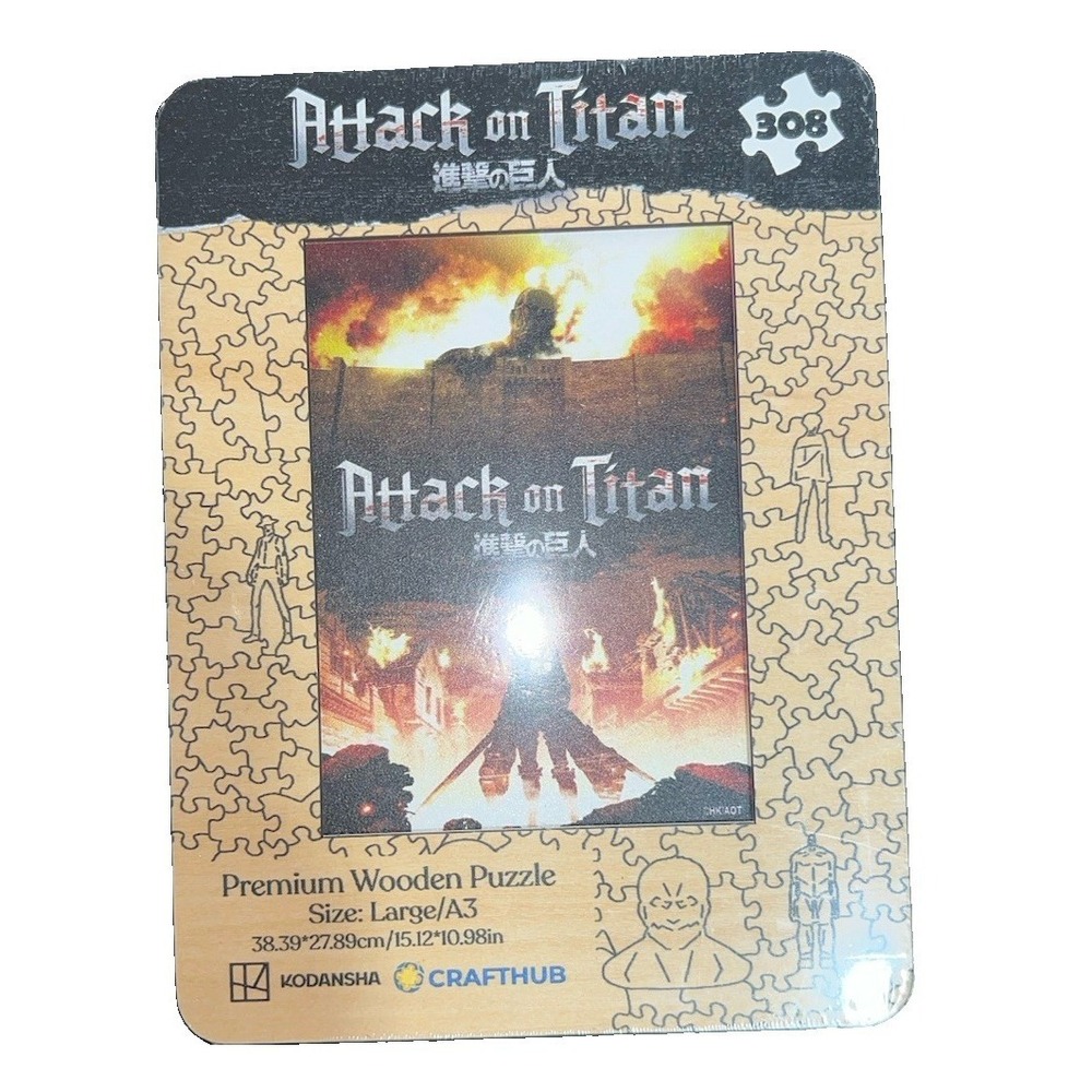 (3)Attack On Titan Puzzle 308 Piece Premium Wood Puzzle Crafthub 15x10 Inch 14+